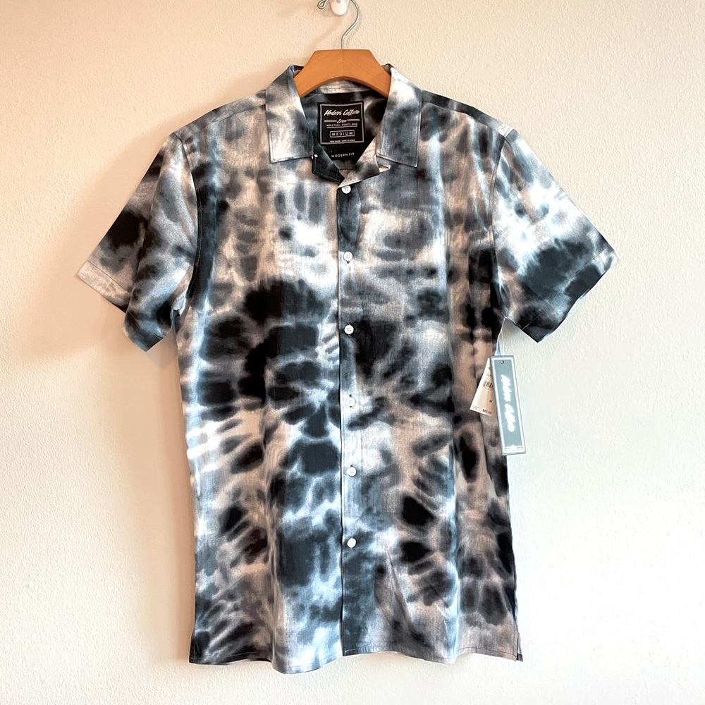 Modern Culture Men Cotton Tie Dye Button Shirt Short Sleeves